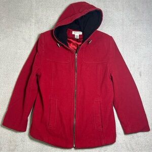 Vintage Preston & York Wool Blend Jacket Women’s Medium Petite Red Full Zip Hood